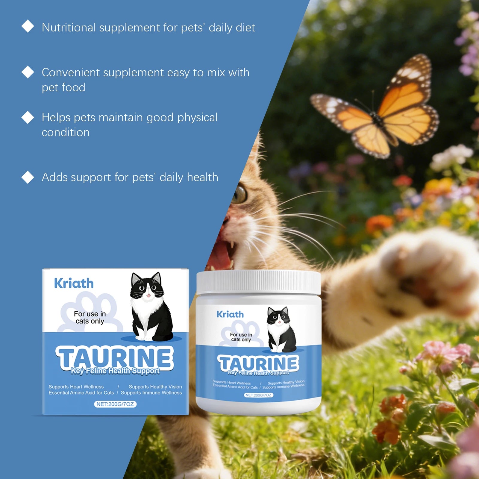 200g Cat Taurine Powder Natural Formula Rich Nutrients Relief Discomfort Promote Pet Health Maintain Pet Oral Mild Pet Taurine Powder for Dogs & Cats