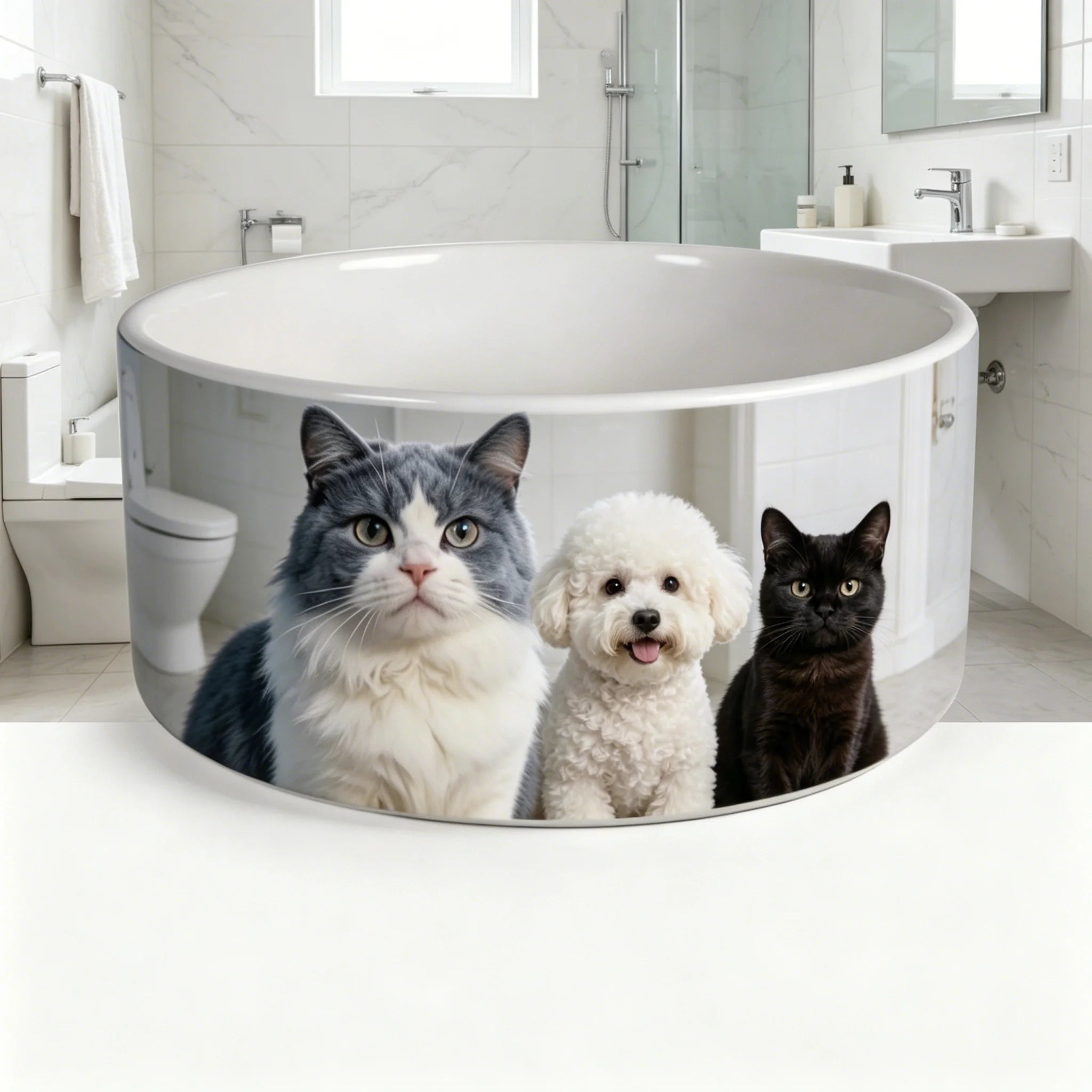 Large Custom Photo White Porcelain Dog Bowl 18cm Sublimation Printed Personalized Ceramic Pet Food Water Feeder