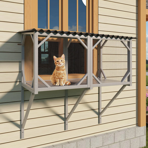 Modern Cat Catio Indoor Window Perch Waterproof Cat Box Enclosure Mosquito-Proof Net Solid Pattern