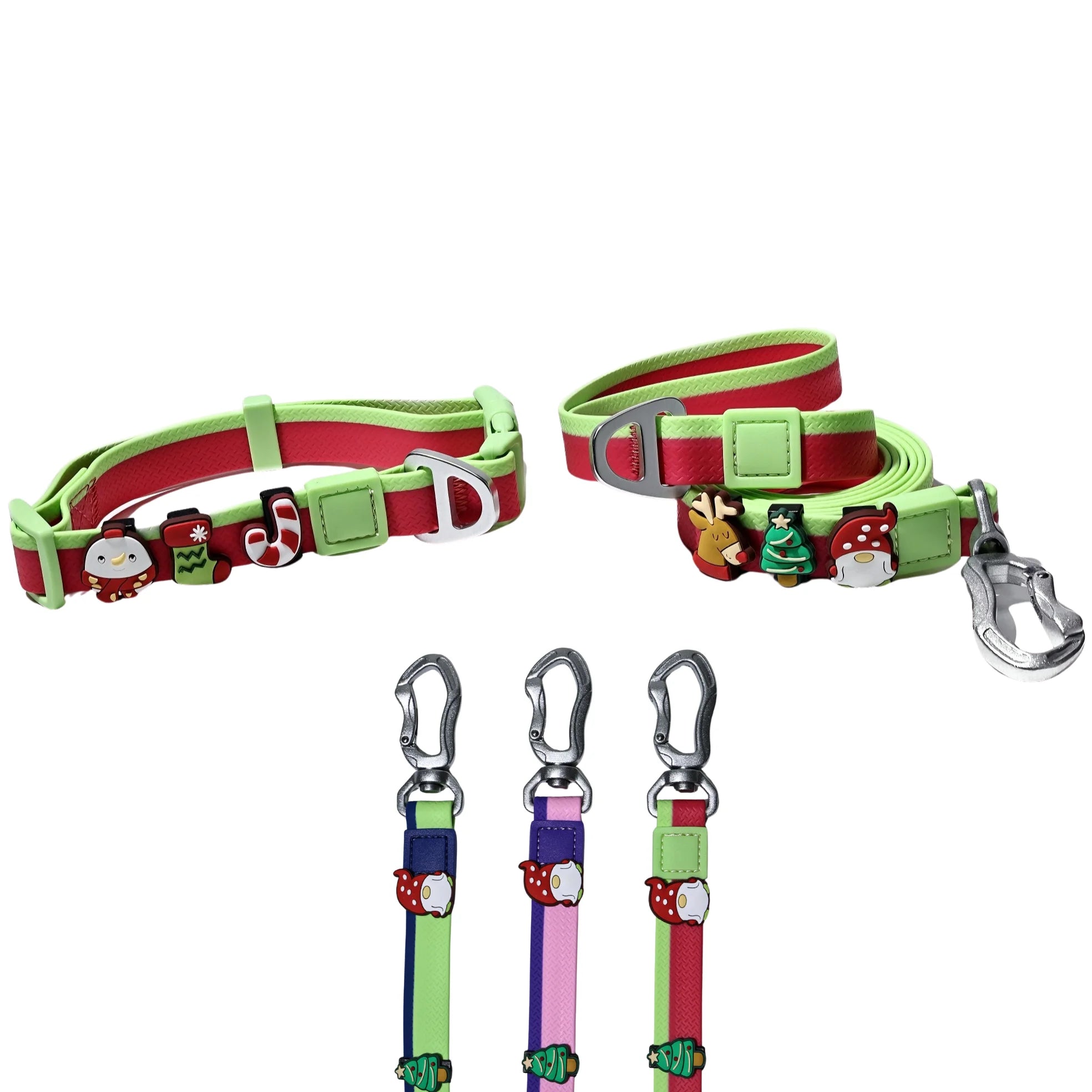 Luxury Waterproof Solid PVC Adjustable Dog Collar and Leash Set for Small/Medium/Large Dogs-Holiday Christmas Pet Accessories