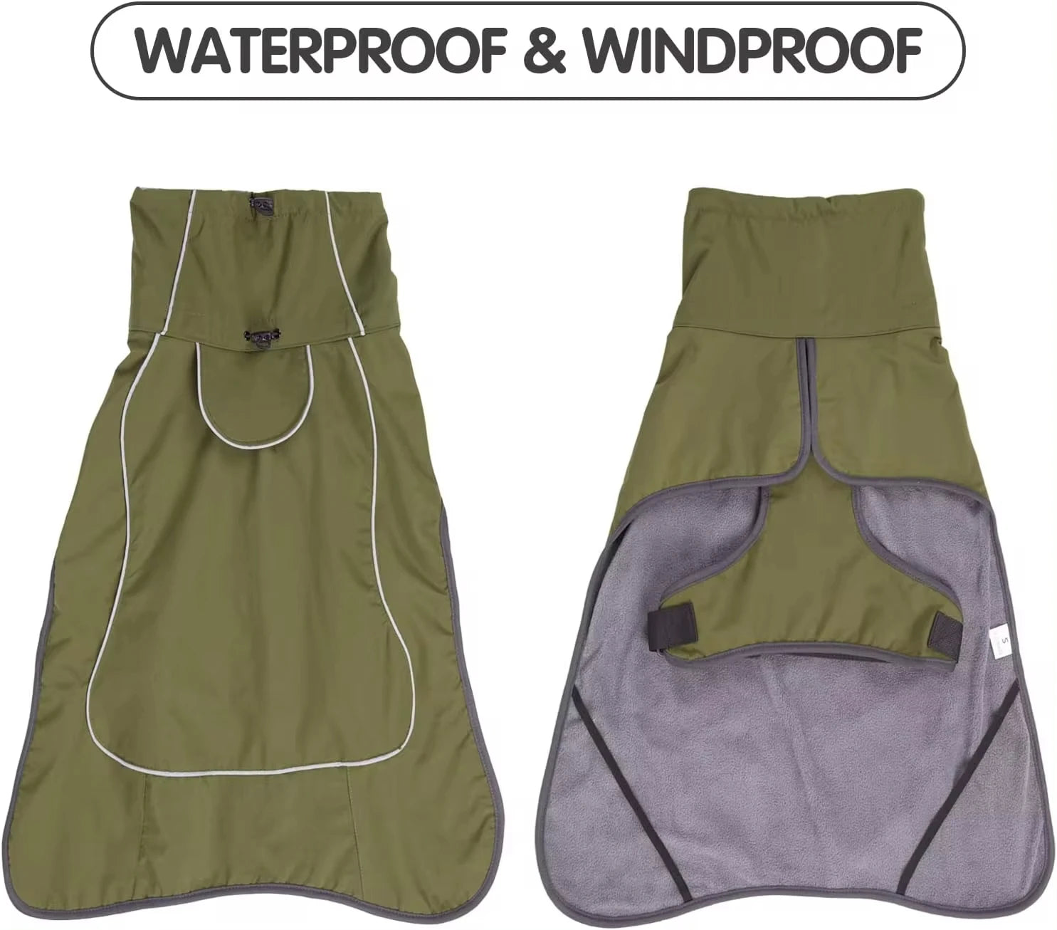 Waterproof Reflective Dog Winter Coat, Fleece Lined Windproof Dog Snow Jacket with Adjustable Buckle, Black / Green