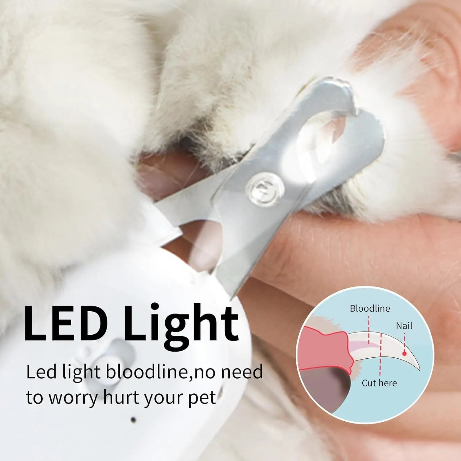 Pet Nail Clipper with LED and U-V Light, Cat Claw Trimmer with Ultra Bright LED Light