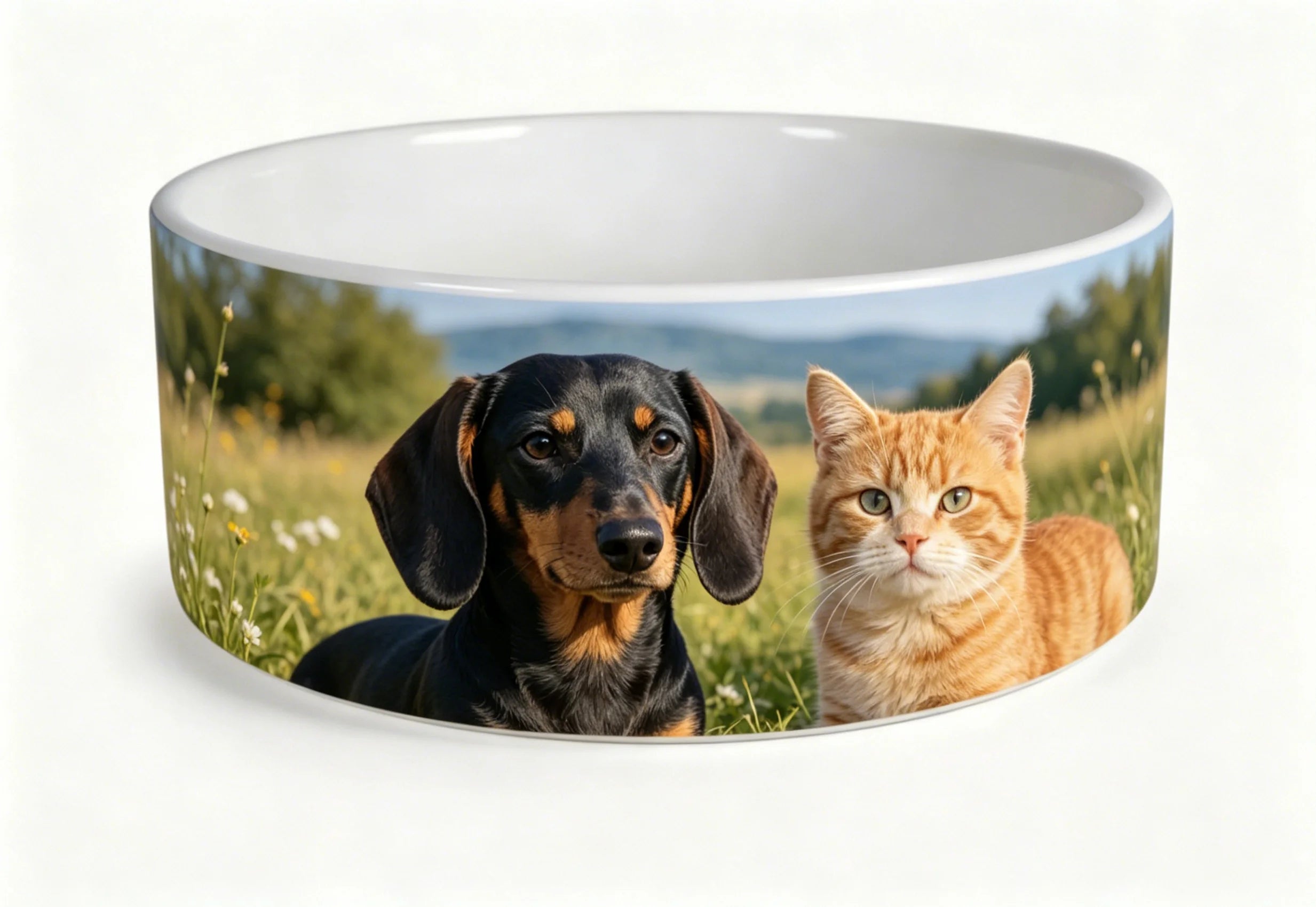 Large Custom Photo White Porcelain Dog Bowl 18cm Sublimation Printed Personalized Ceramic Pet Food Water Feeder