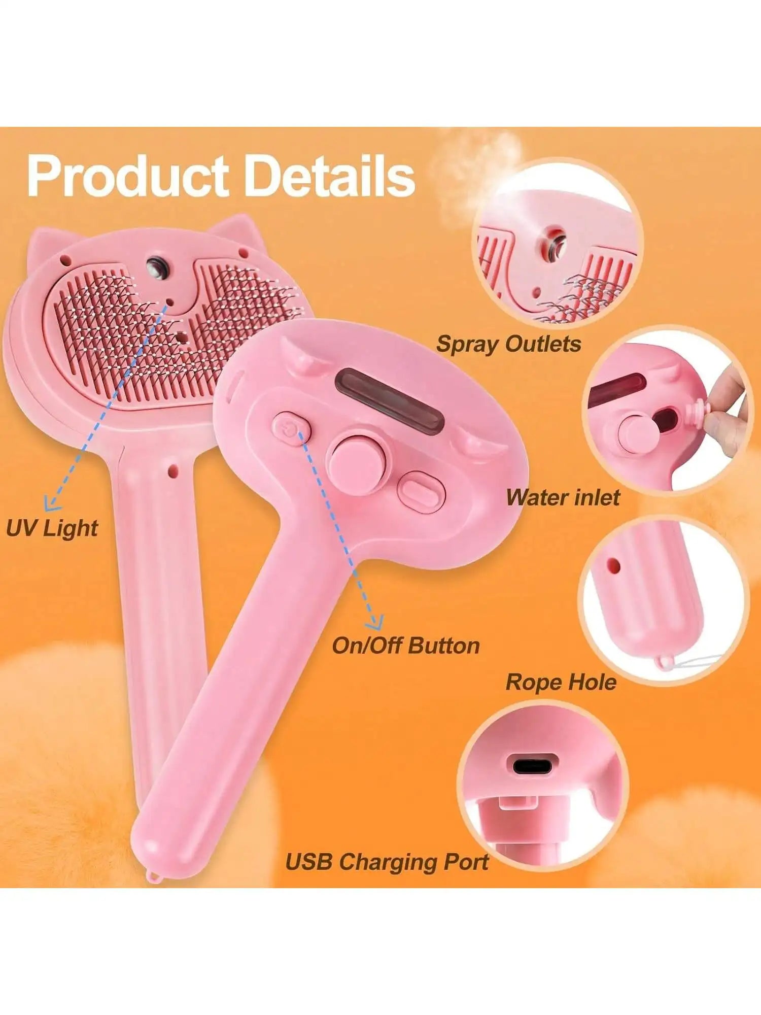 Antistatic Steam Pet Grooming Brush, Portable Steam Cat Comb for Home Pet Care, Suitable for Cats & Dogs