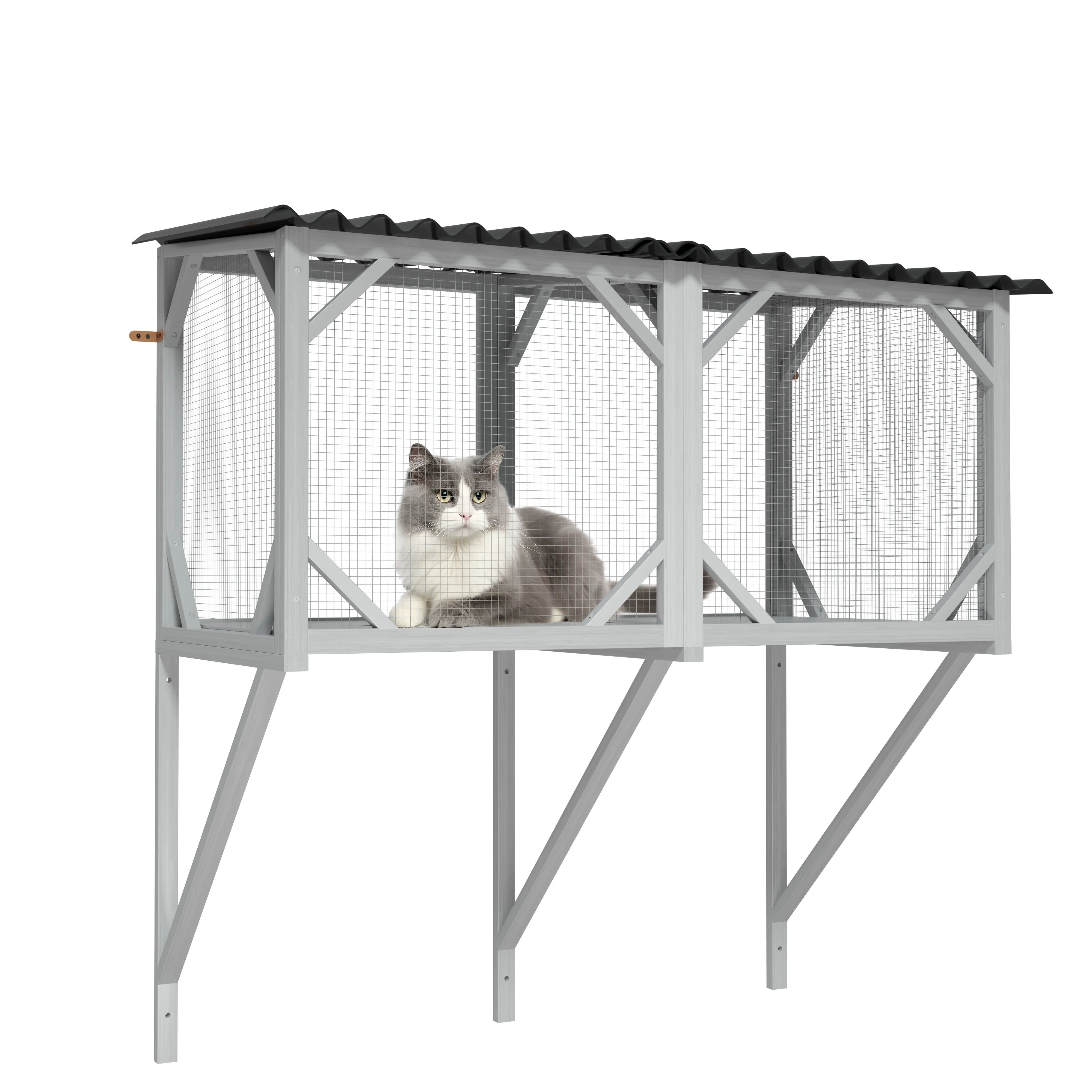 Modern Cat Catio Indoor Window Perch Waterproof Cat Box Enclosure Mosquito-Proof Net Solid Pattern
