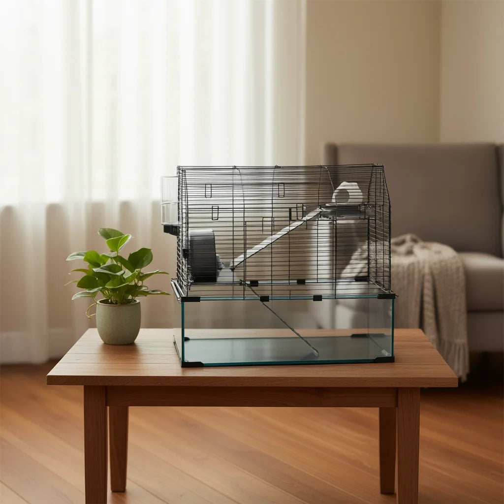 Pet Mouse Cage 20x25 Inch Steel Wire Frame Transparent Base For Rats Guinea Pigs Small Animal Housing Modern Design