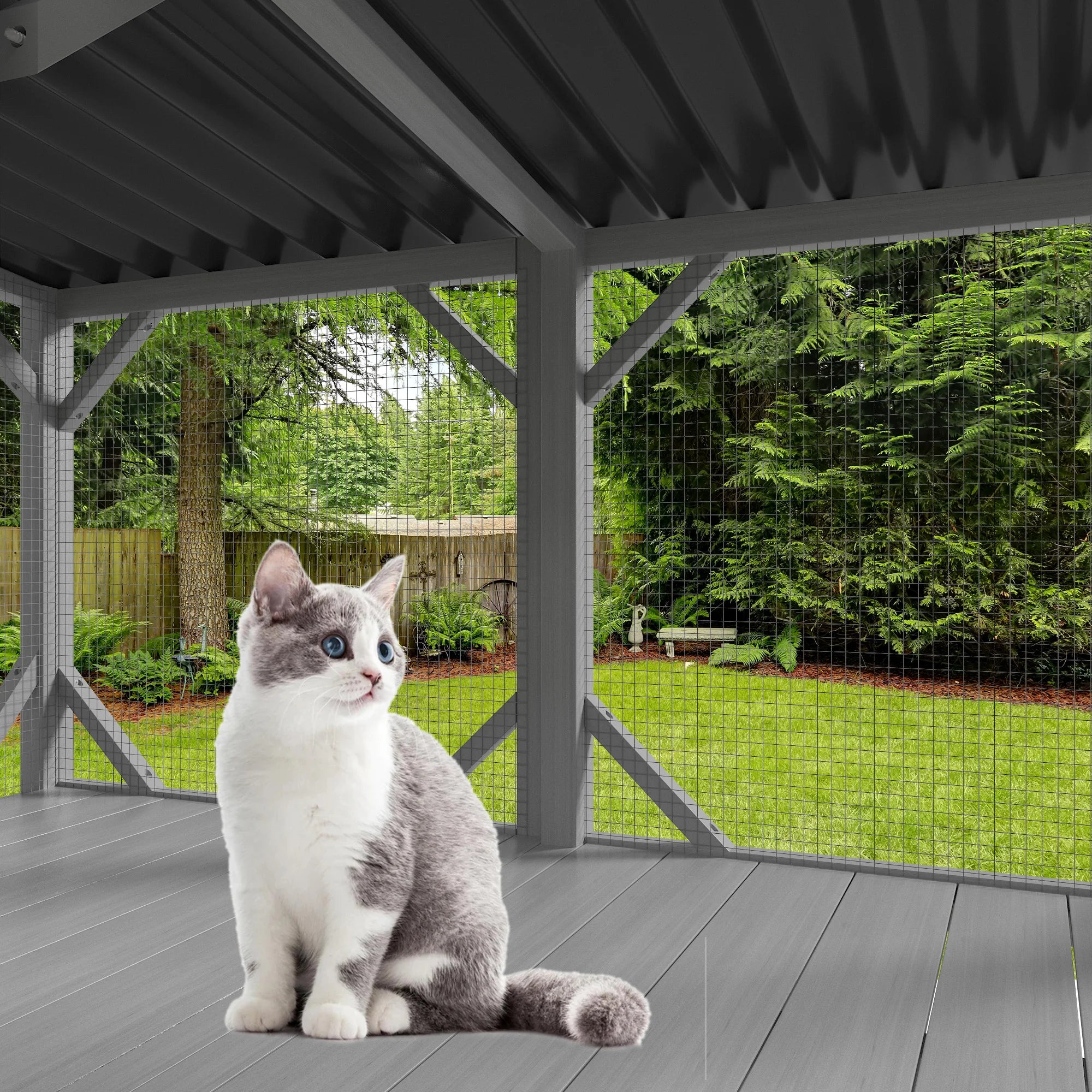 Modern Cat Catio Indoor Window Perch Waterproof Cat Box Enclosure Mosquito-Proof Net Solid Pattern