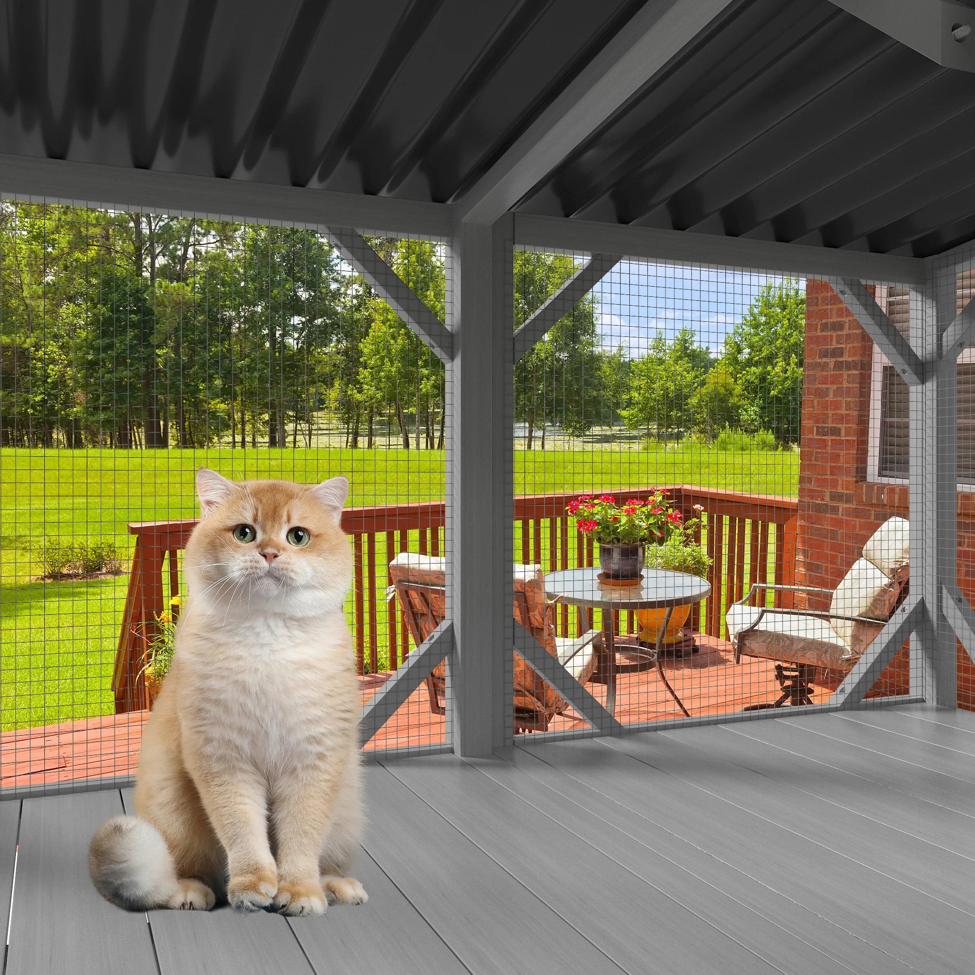 Modern Cat Catio Indoor Window Perch Waterproof Cat Box Enclosure Mosquito-Proof Net Solid Pattern