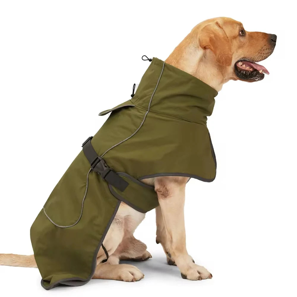 Waterproof Reflective Dog Winter Coat, Fleece Lined Windproof Dog Snow Jacket with Adjustable Buckle, Black / Green
