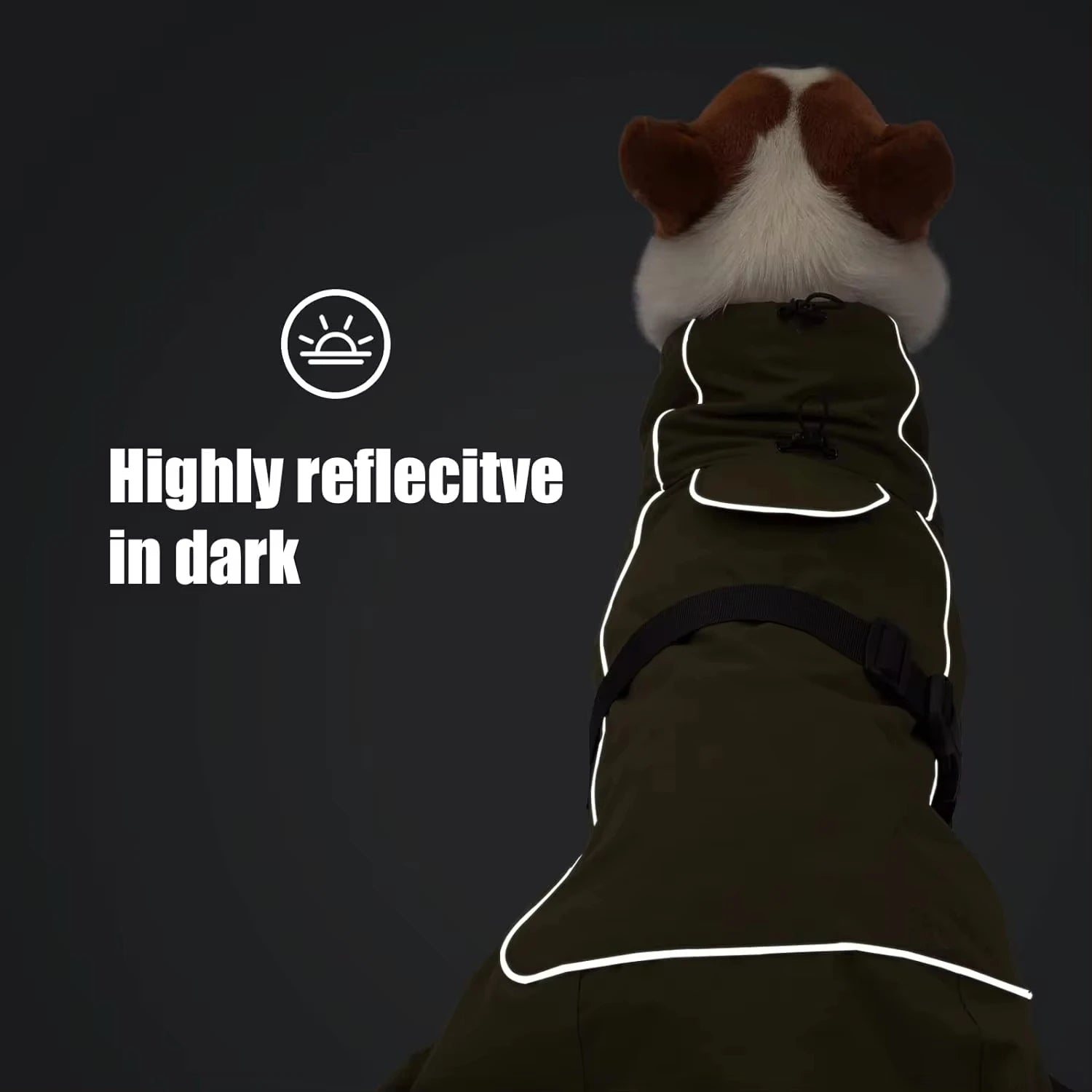 Waterproof Reflective Dog Winter Coat, Fleece Lined Windproof Dog Snow Jacket with Adjustable Buckle, Black / Green