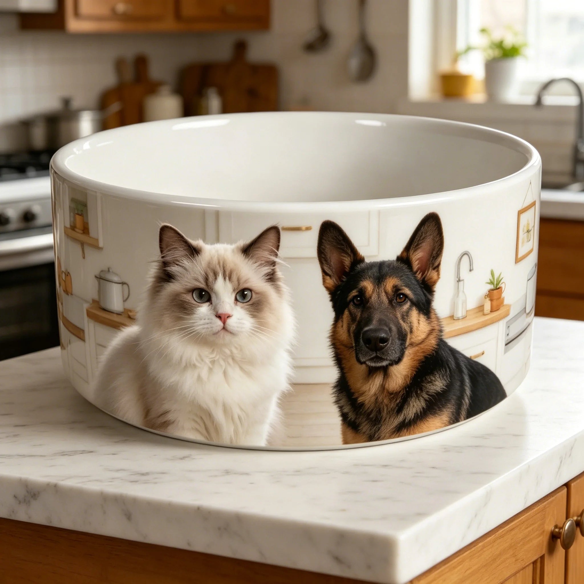 Large Custom Photo White Porcelain Dog Bowl 18cm Sublimation Printed Personalized Ceramic Pet Food Water Feeder