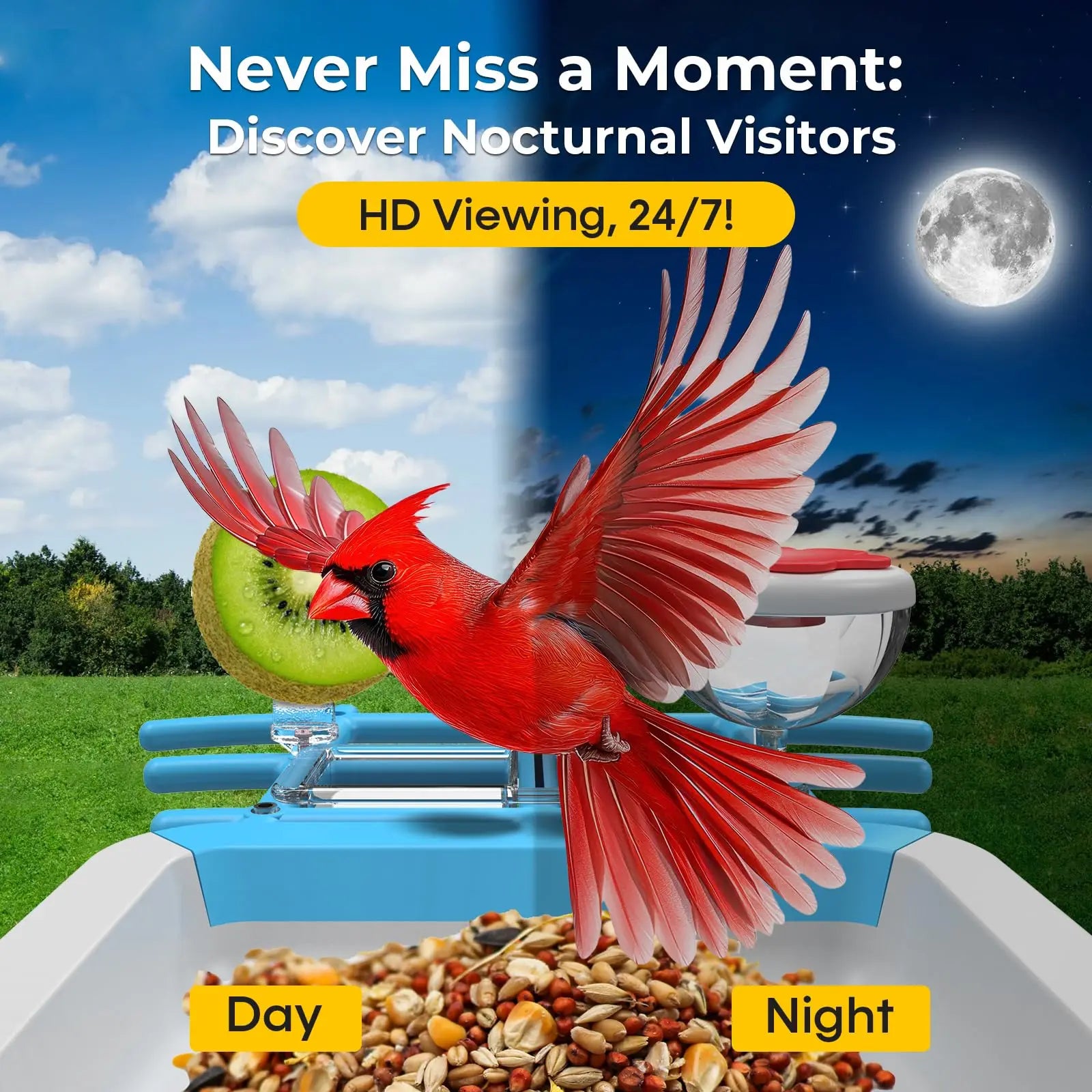 Smart Bird Feeder Camera 2K Live Stream AI Recognition Solar Motion Alert SquirrelProof Sensor Night Vision Weatherproof Outdoor