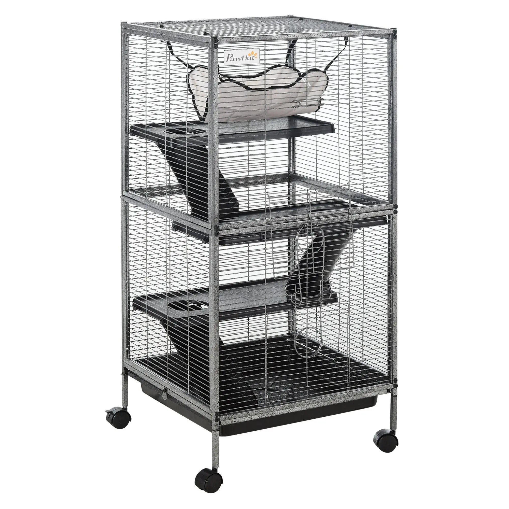 "Extra Large Metal Cage for Ferrets & Chinchillas 4-Tier with Hammock & Removable Tray Gray"