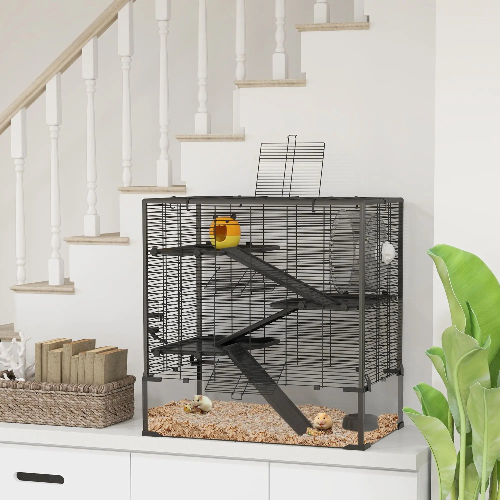 4-Tier Hamster Cage Deep Tempered Glass Bottom Running Wheel Hut Water Bottle Food Dish 31\" X 19\" X 31.5\" for Small Animals