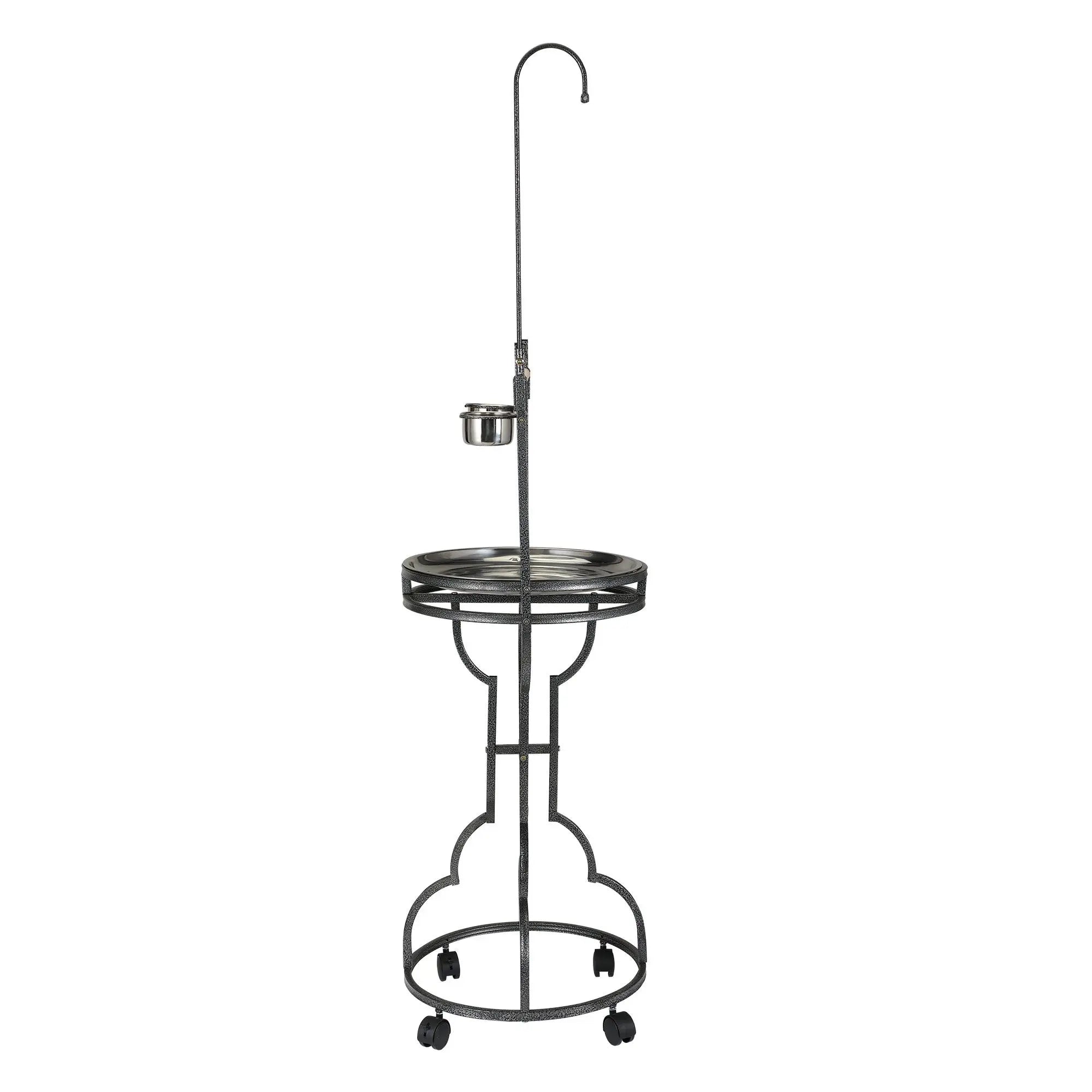 Black XH Bird Stand Rack with Solid Wood Perch Feeding Bowls Waste Tray Toy Hook Includes Casters-Bird Supplies