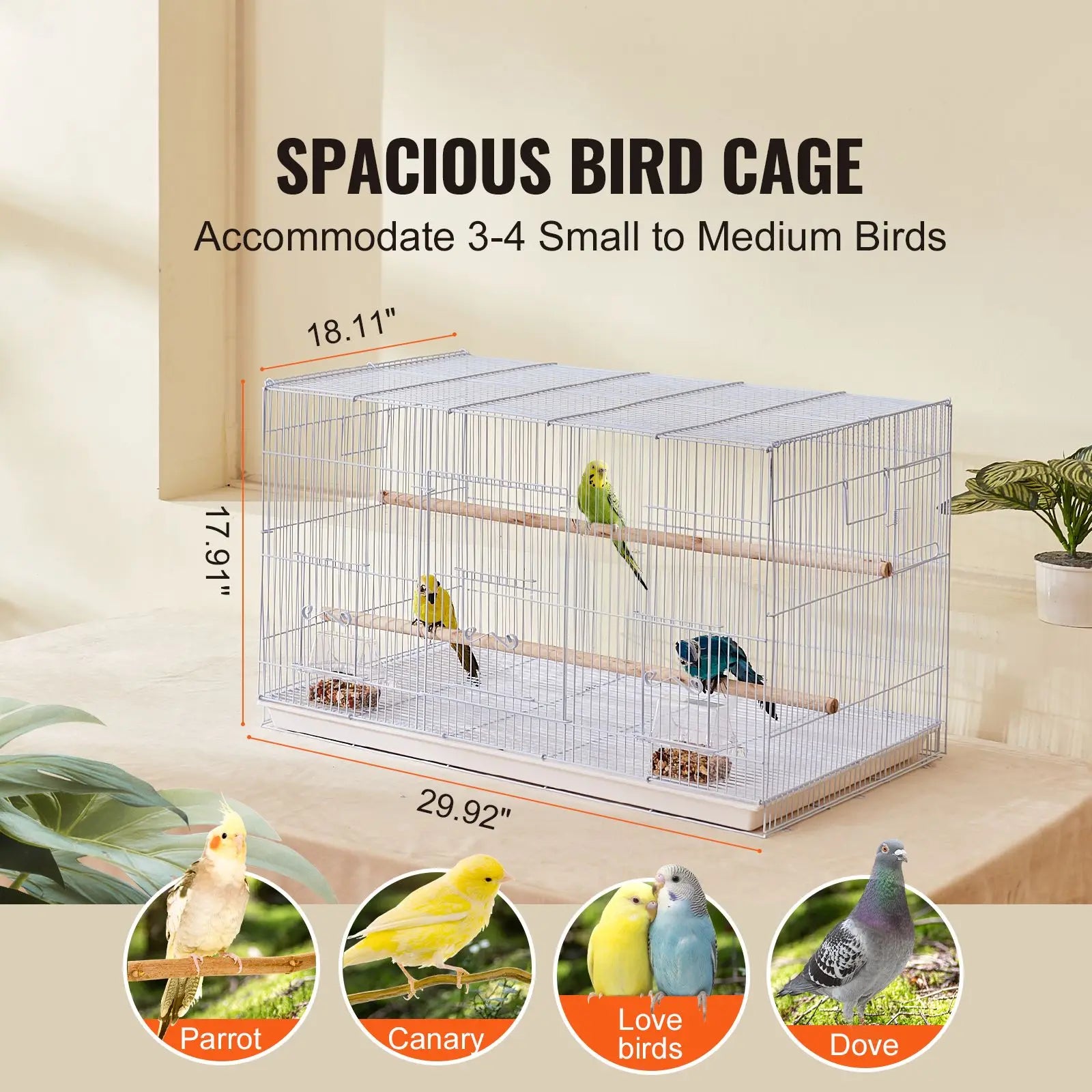 30-Inch Steel Flight Bird Cage Stackable Design for Small Parrots Canaries Cockatiels Lovebirds Finches Budgies Macaws Pe