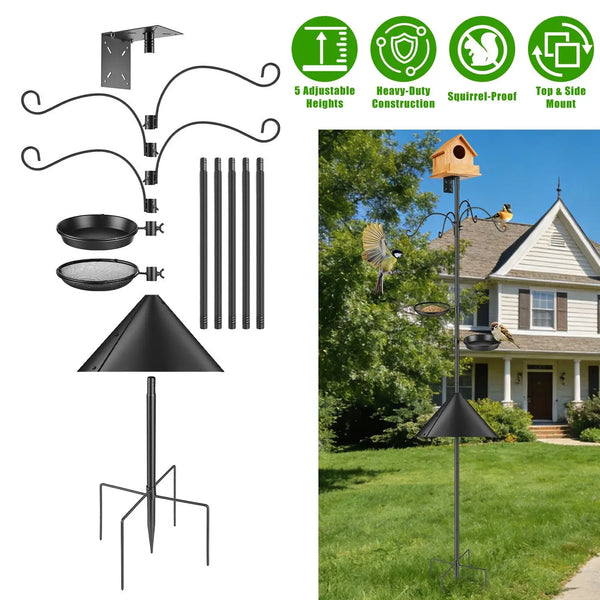 Heavy-Duty 32\"-94\" Adjustable Height Bird Feeder Stand with 5 Prong Base and Squirrel Baffle for Bird Supplies
