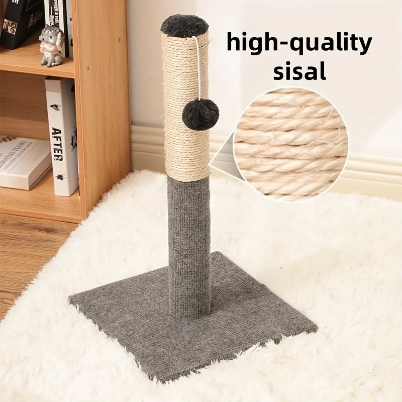 Gray Natural Sisal Cat Scratching Post with Toy Ball Velvet Base Suitable for Adult And Kitten Indoor Cats Interactive Pet Toys