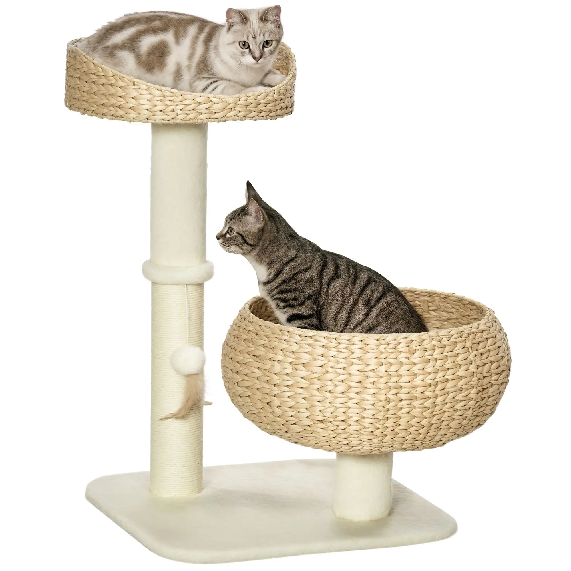 28\" Modern Cat Tree with Elevated Bed and Sisal Scratching Post Cute Basket Design for Indoor Kitties and Small Cats