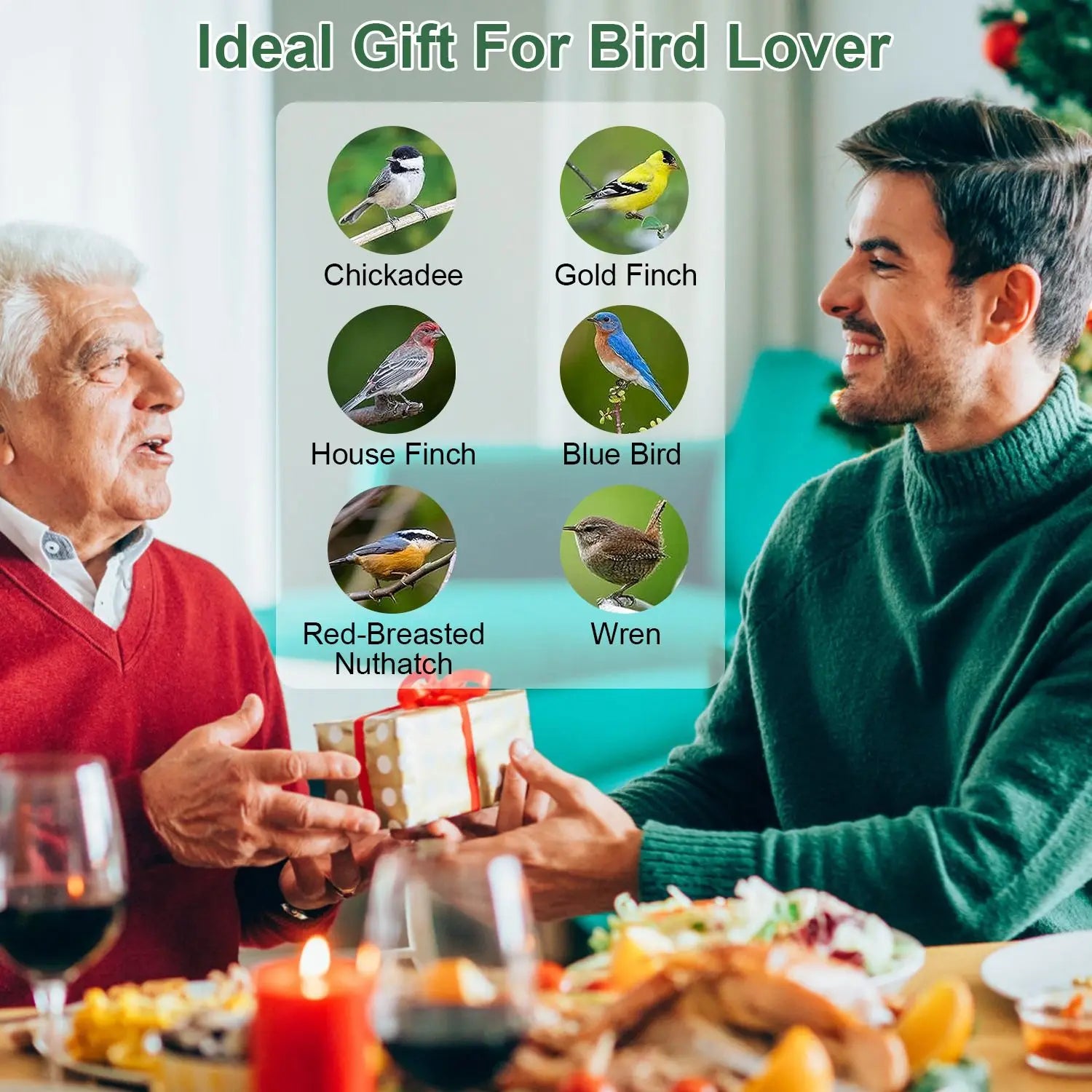 Outdoor Wild Bird Feeder with 4 Feeding Ports Squirrel-Proof Chew-Proof Metal Hanging Seed for Small Songbirds