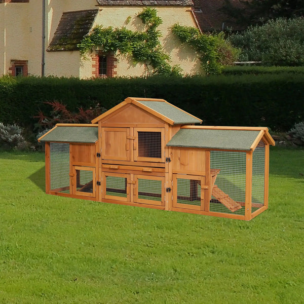 79.5\" Extra Large Bunny Cage Two Runs House Small Animal Habitats Waterproof Roof Removable Tray for Guinea Pigs Hamsters