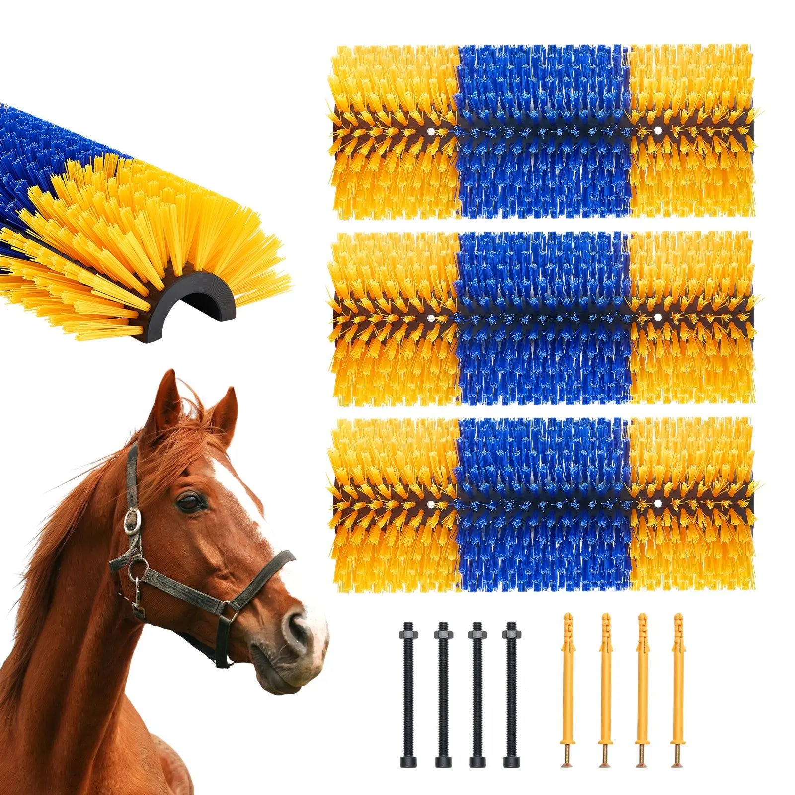 "3-Piece Livestock Scratching Brush Set for Horses & Cows 17.1 X 7.5 Cow Scratcher Back Itch Relief Easy Cleaning"
