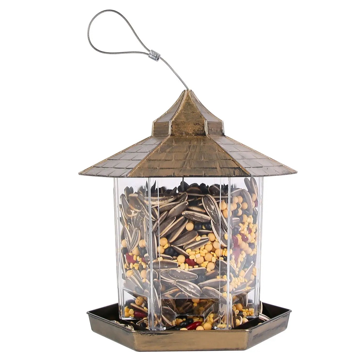 Large Capacity 6-Port Hanging Gazebo Wild Bird Feeder Weatherproof Outdoor Bird Seed Station for Garden Patio Park Bird Supplies