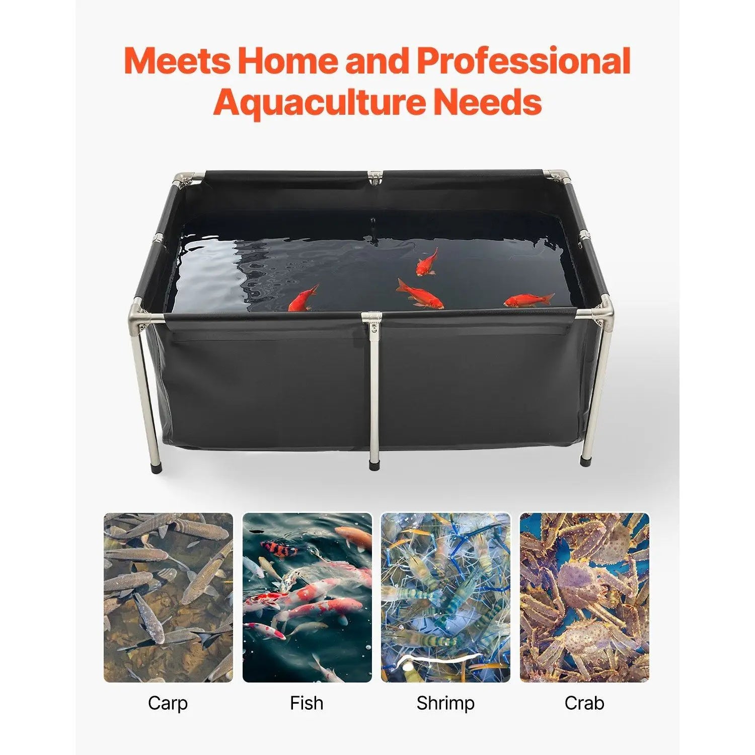 Canvas 126.8 Gal Rectangular Goldfish Tank Foldable PVC Above Ground Fish Pond with Stable Frame & Drain Aquarium Accessory