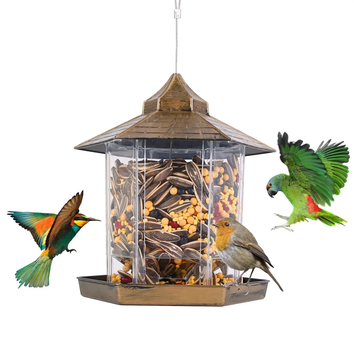 Large Capacity 6-Port Hanging Gazebo Wild Bird Feeder Weatherproof Outdoor Bird Seed Station for Garden Patio Park Bird Supplies