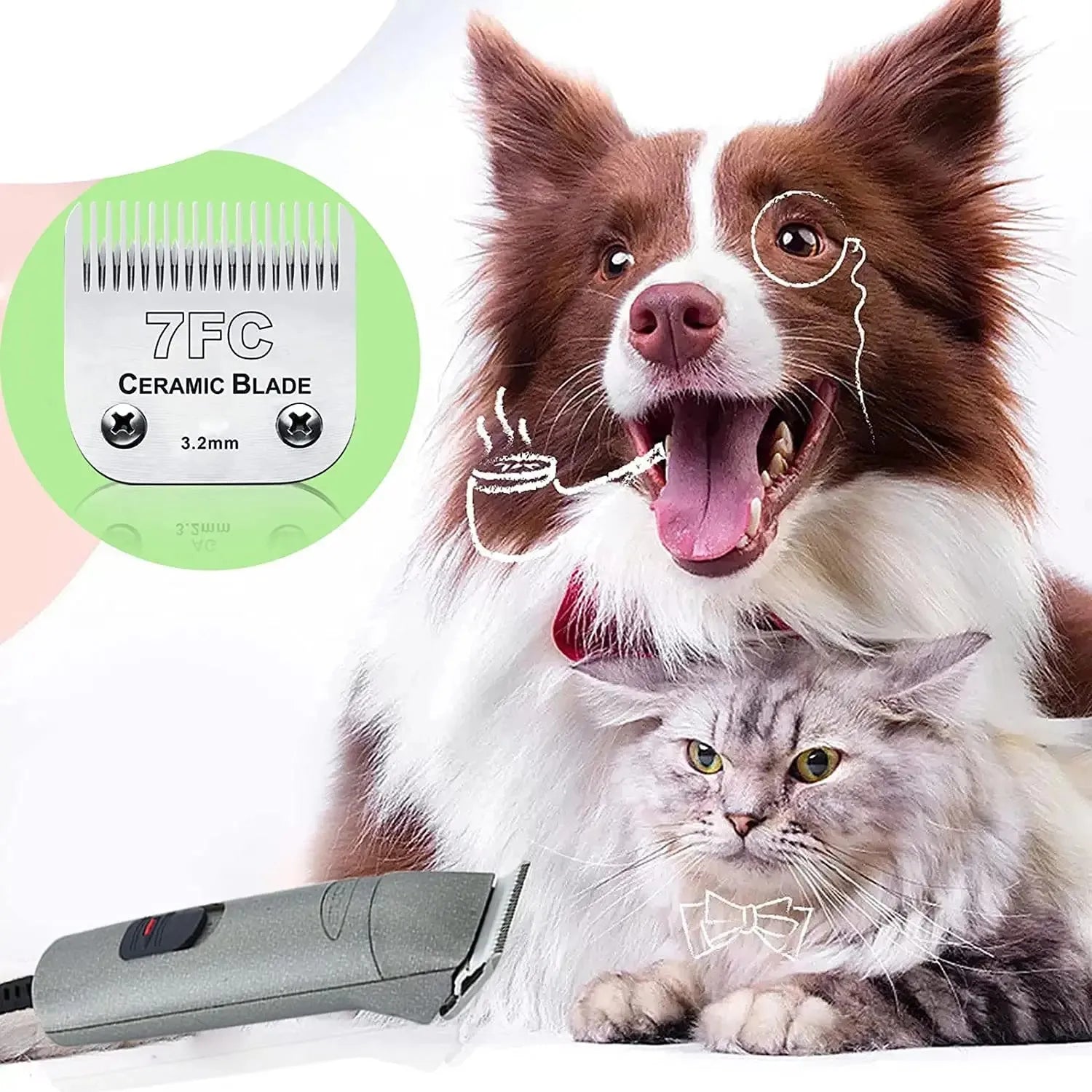 7FC Detachable Pet Dog Clipper Blades Compatible With For Most Andis, Oster A5, Wahl km Clippers, Ceramic &Carbon Steel Blade