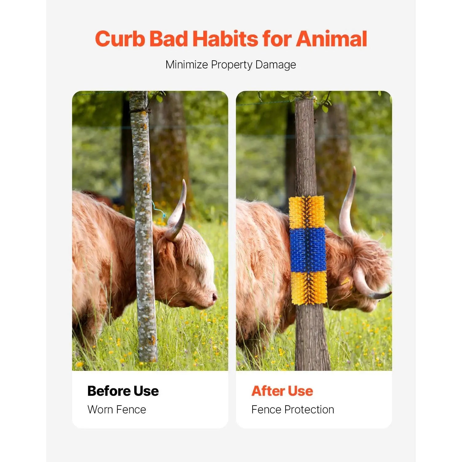 "3-Piece Livestock Scratching Brush Set for Horses & Cows 17.1 X 7.5 Cow Scratcher Back Itch Relief Easy Cleaning"