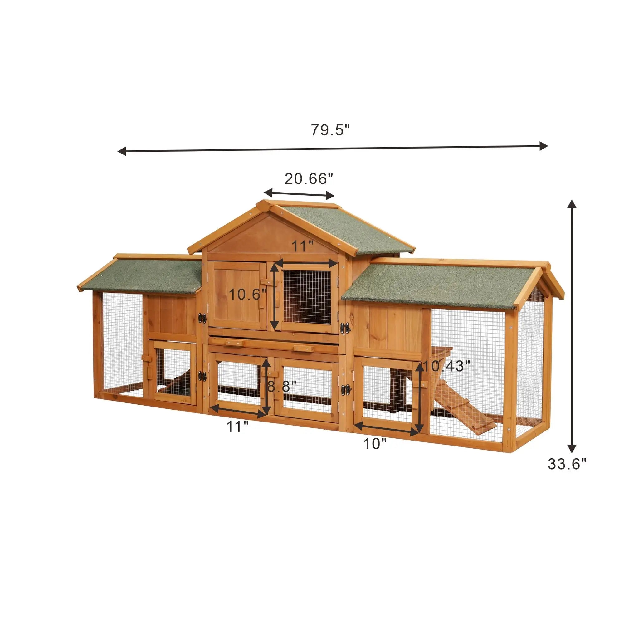 79.5\" Extra Large Bunny Cage Two Runs House Small Animal Habitats Waterproof Roof Removable Tray for Guinea Pigs Hamsters