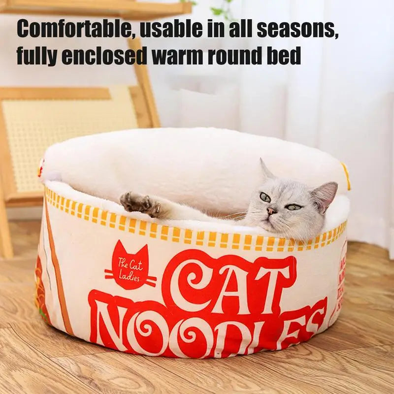Ramen Noodle Cat Bed Noodle Bowl Soft Pet House Creative Pet Kennel With Cover For Indoor Small Medium Large Cats