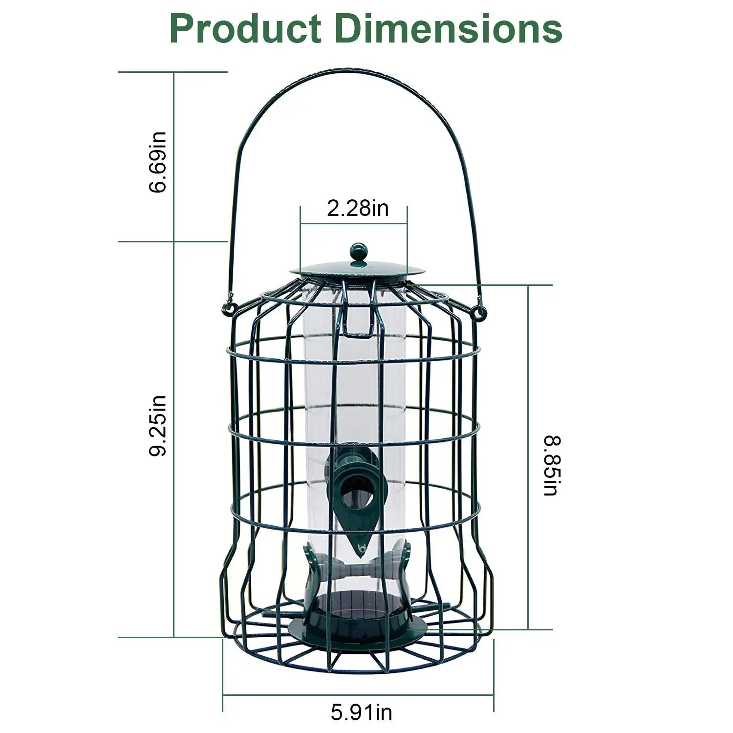 Outdoor Wild Bird Feeder with 4 Feeding Ports Squirrel-Proof Chew-Proof Metal Hanging Seed for Small Songbirds