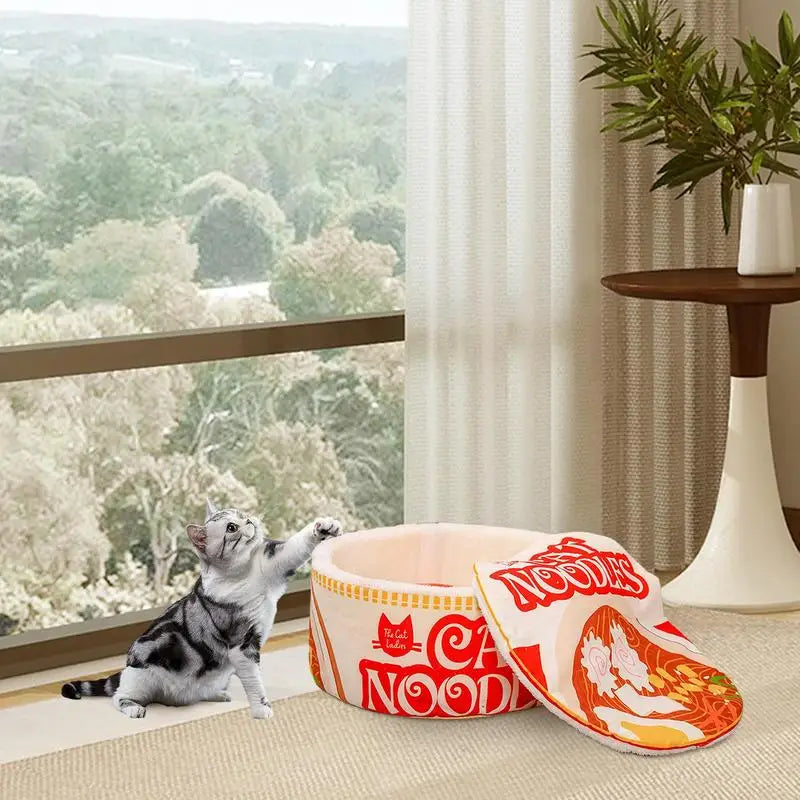 Ramen Noodle Cat Bed Noodle Bowl Soft Pet House Creative Pet Kennel With Cover For Indoor Small Medium Large Cats