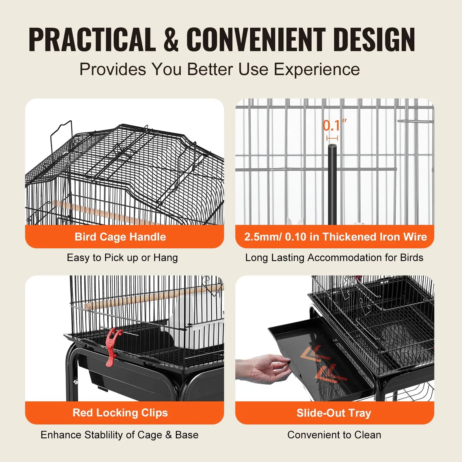 "64 Inch Open Top Large Parrot Cage with Detachable Rolling Stand for Parakeets Finches Canaries Lovebirds Cockatiels"