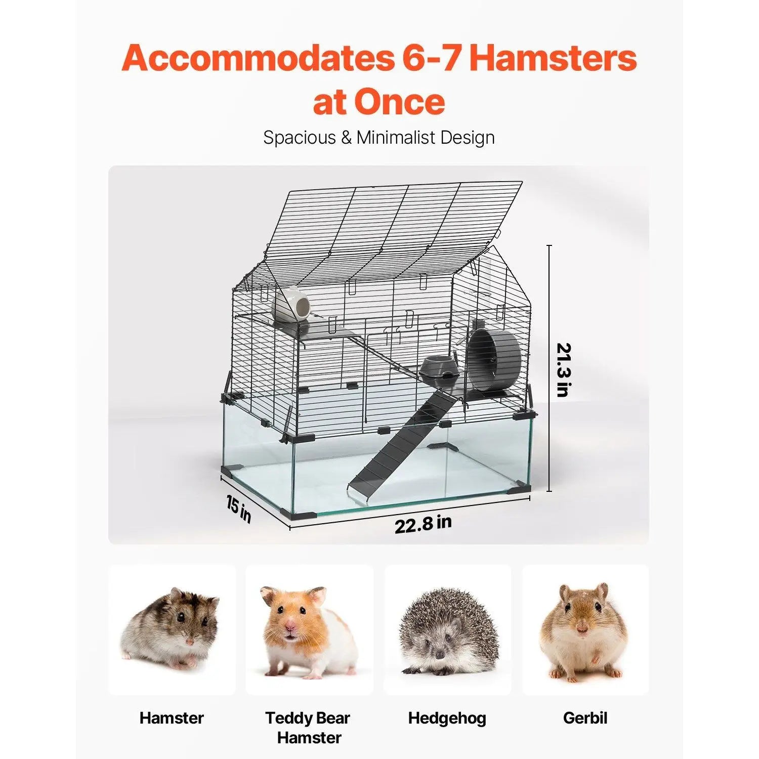 Pet Mouse Cage 20x25 Inch Steel Wire Frame Transparent Base For Rats Guinea Pigs Small Animal Housing Modern Design