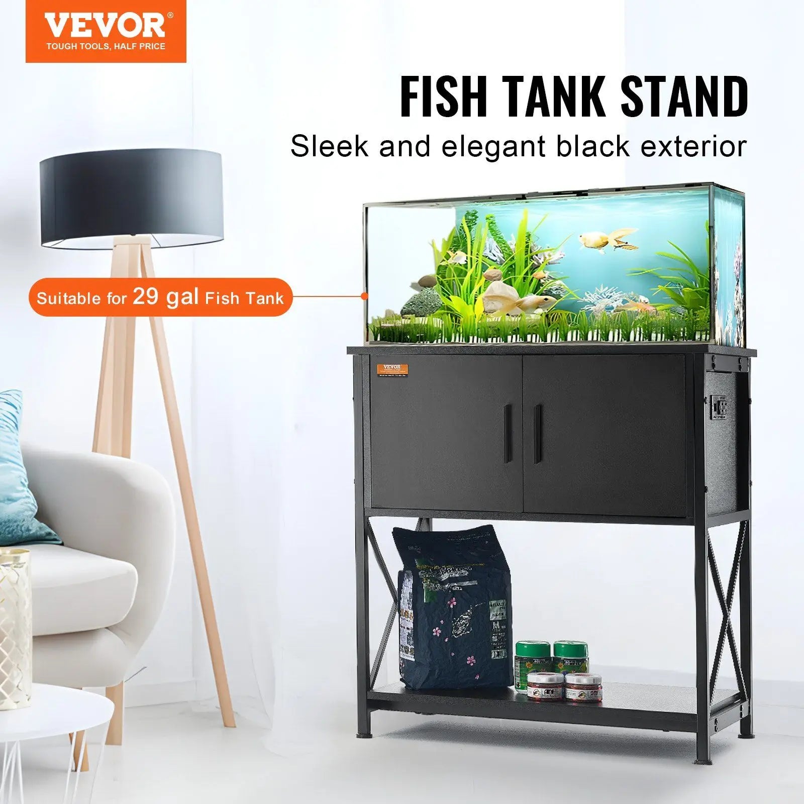 29-Gallon Steel MDF Aquarium Stand 242.5 Lbs Load Capacity 28.7 X 16.5 X 30 Inches Fish Reptile Turtle Tank High Accessory