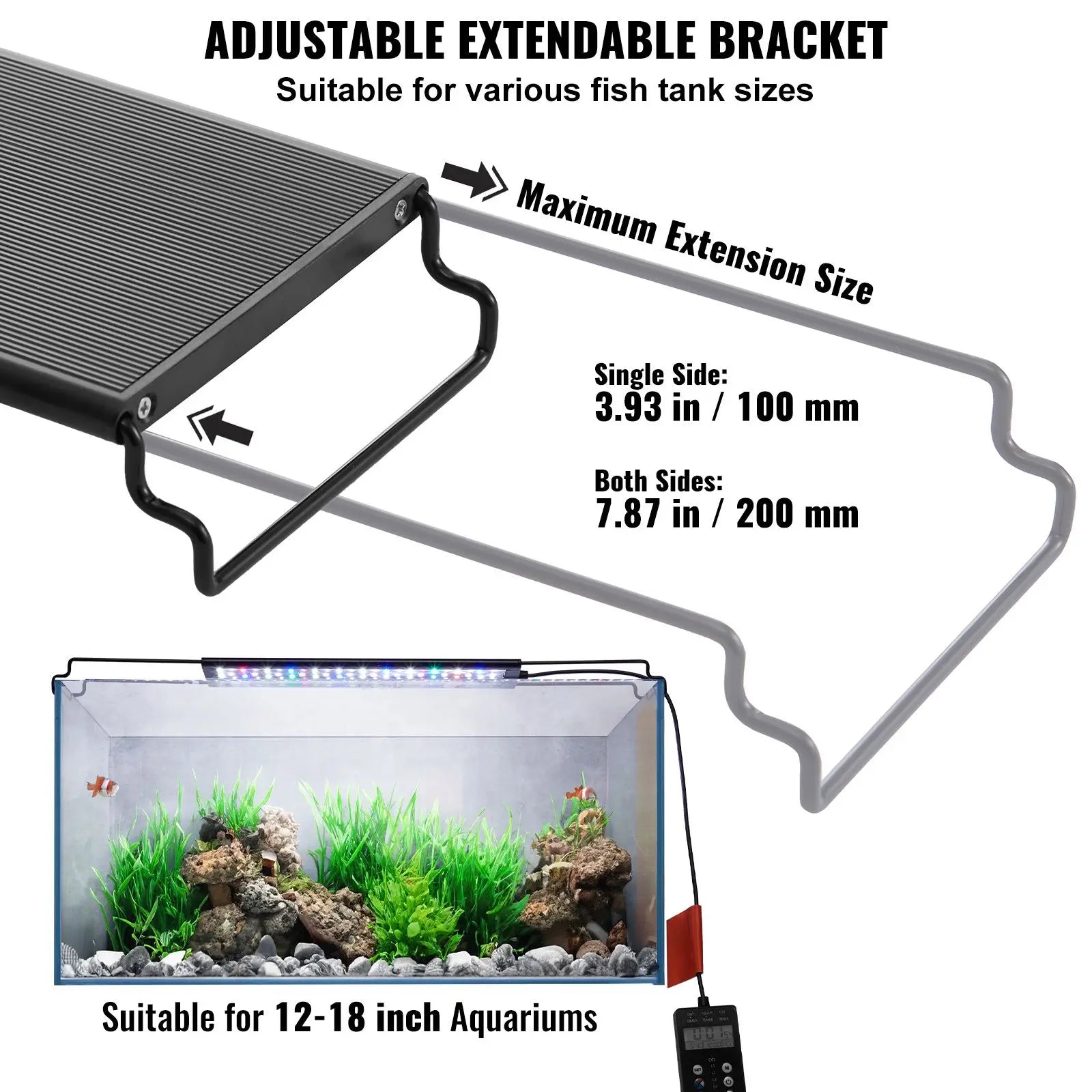 14W Full Spectrum Aquarium Light LCD Monitor 24/7 Natural RGB Blue Mode Adjustable Brightness Timer for Fish Tank Aluminum Stand