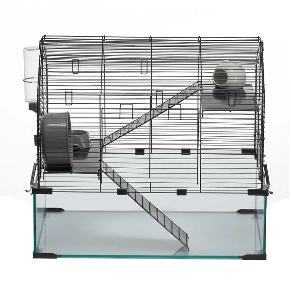 Pet Mouse Cage 20x25 Inch Steel Wire Frame Transparent Base For Rats Guinea Pigs Small Animal Housing Modern Design