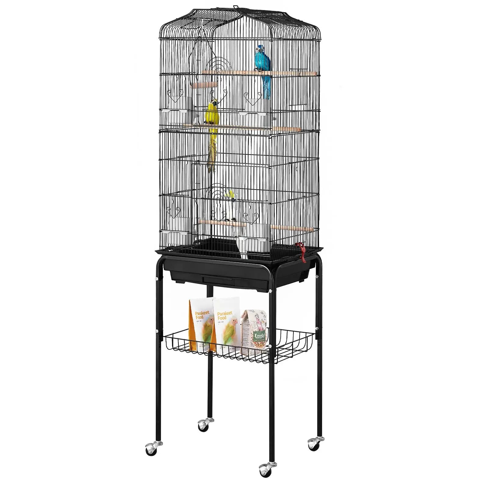 "64 Inch Open Top Large Parrot Cage with Detachable Rolling Stand for Parakeets Finches Canaries Lovebirds Cockatiels"