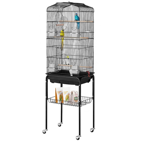 "64 Inch Open Top Large Parrot Cage with Detachable Rolling Stand for Parakeets Finches Canaries Lovebirds Cockatiels"