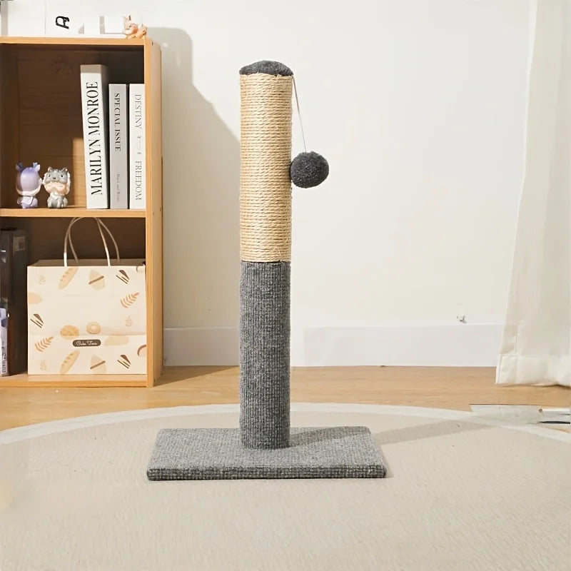 Gray Natural Sisal Cat Scratching Post with Toy Ball Velvet Base Suitable for Adult And Kitten Indoor Cats Interactive Pet Toys