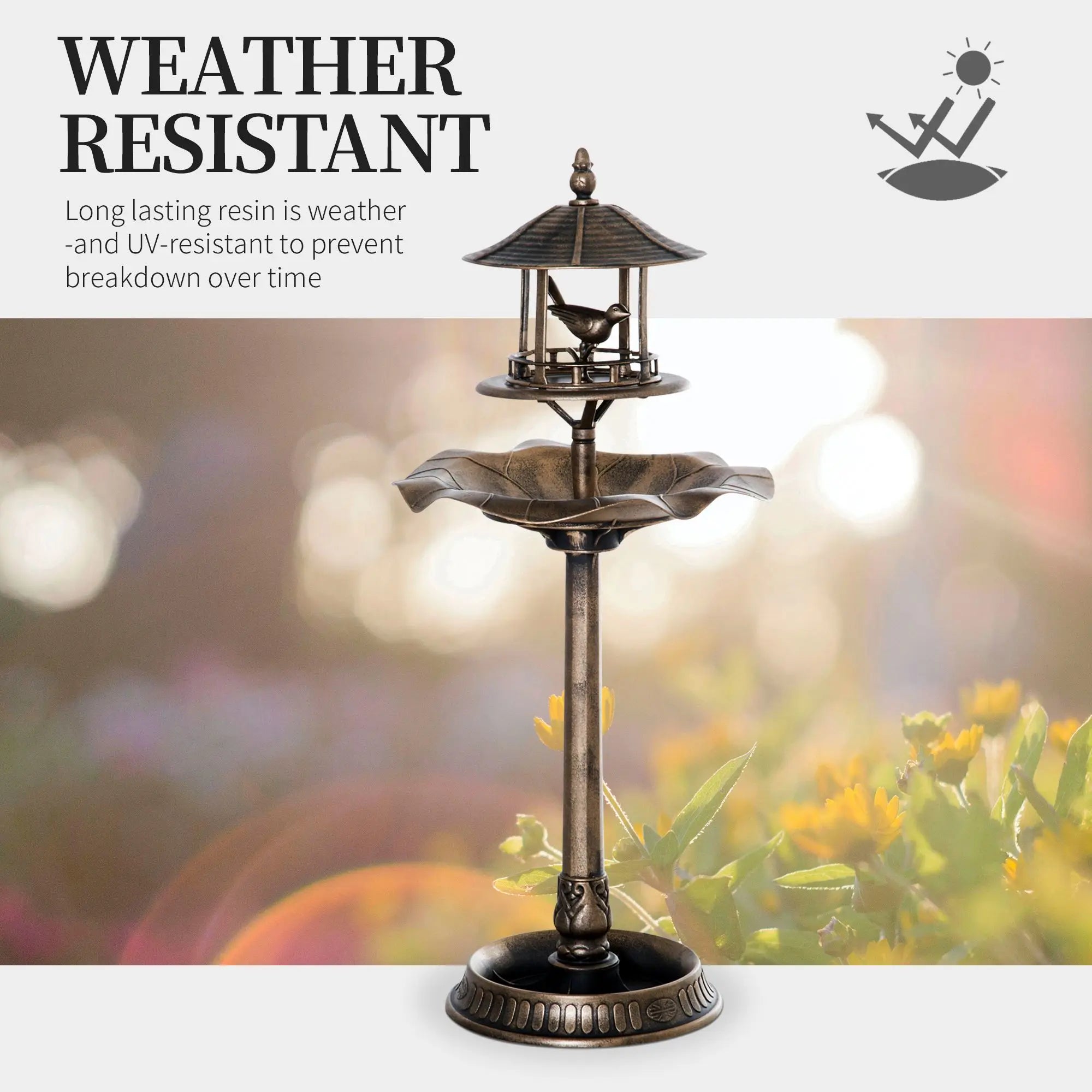 3-in-1 Bronze Garden Bird Supplies Large Water Basin Bird Bath Bowl Pedestal with Flower Planter Bird Feeder Model D0100XUF17G