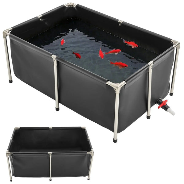 Canvas 126.8 Gal Rectangular Goldfish Tank Foldable PVC Above Ground Fish Pond with Stable Frame & Drain Aquarium Accessory