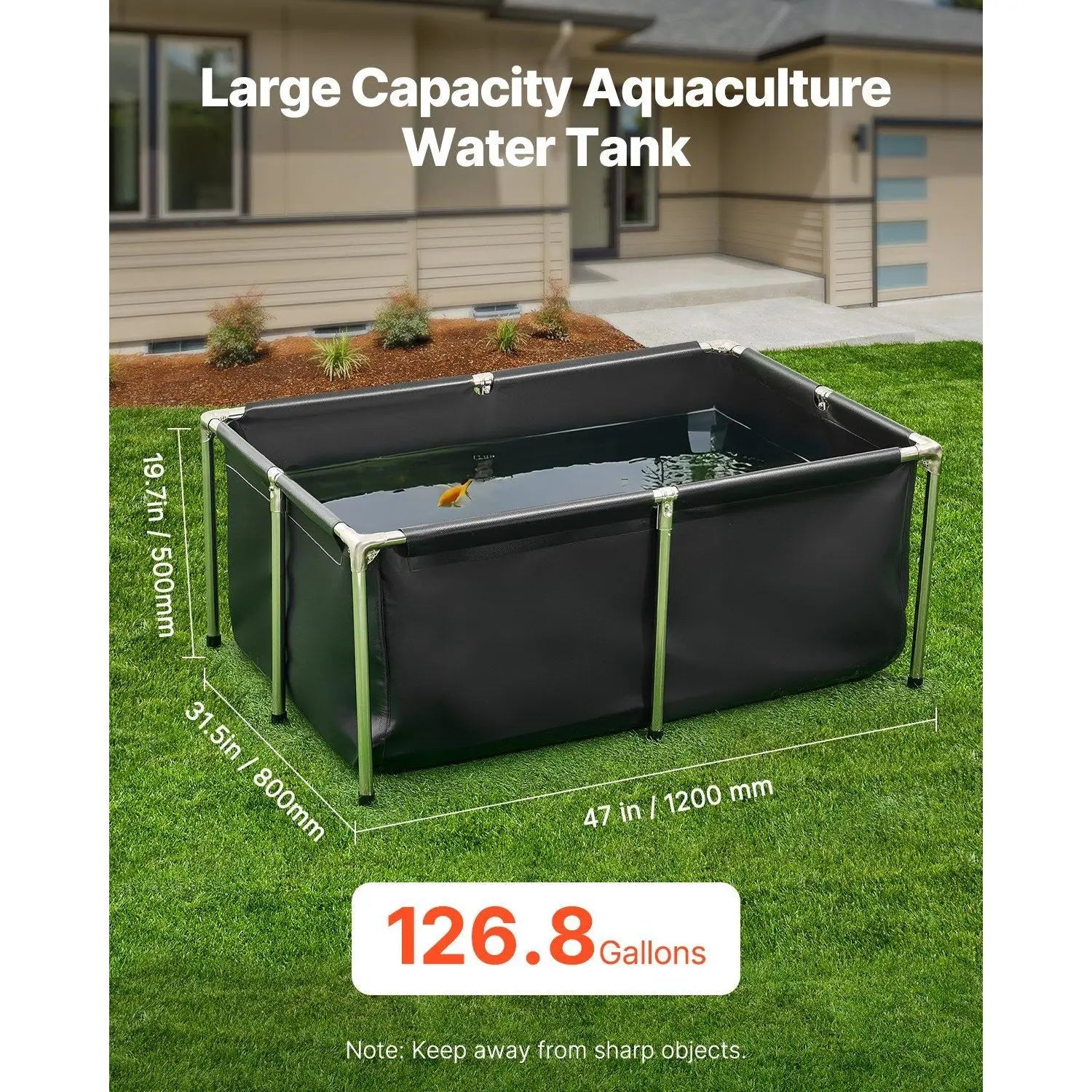 Canvas 126.8 Gal Rectangular Goldfish Tank Foldable PVC Above Ground Fish Pond with Stable Frame & Drain Aquarium Accessory