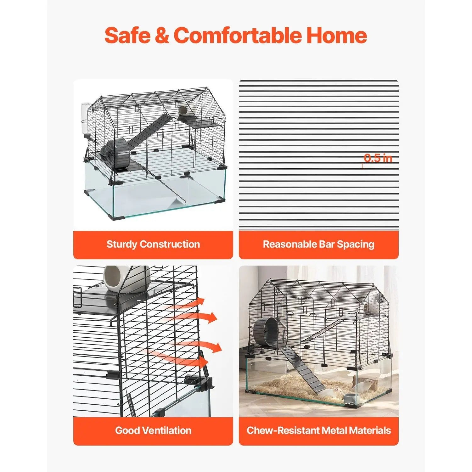 Pet Mouse Cage 20x25 Inch Steel Wire Frame Transparent Base For Rats Guinea Pigs Small Animal Housing Modern Design
