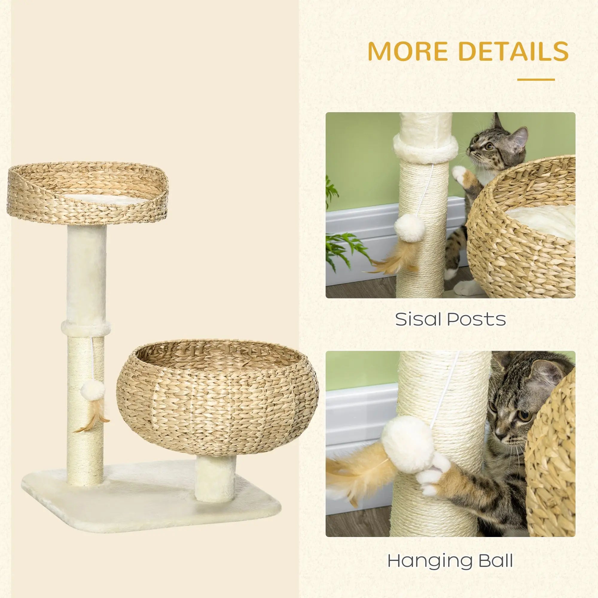 28\" Modern Cat Tree with Elevated Bed and Sisal Scratching Post Cute Basket Design for Indoor Kitties and Small Cats