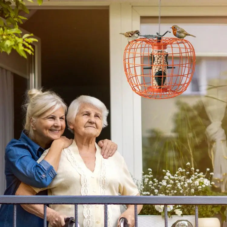 Squirrel-Proof Pumpkin Bird Feeder with Cage and 4 Metal Ports Bird Supplies