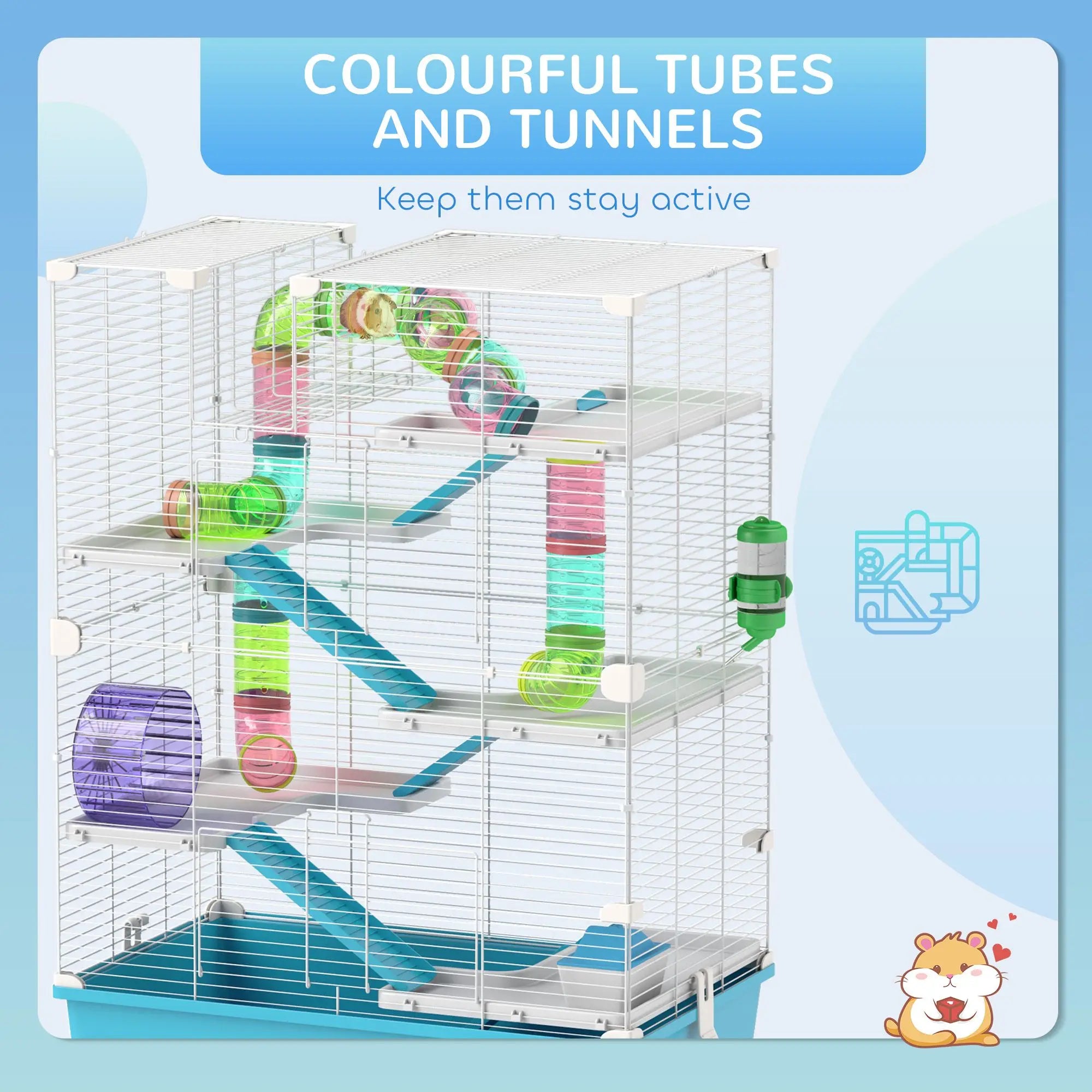Light Blue 6-Tier Hamster Cage with Tubes Tunnels Hut Wheel Food Dish Water Bottle Ramps for Dwarf Gerbil for Small Animals